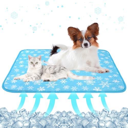 DELIFUR Dog Cooling Mat - Pet Cooling Mat Outdoor for Dogs Self Cooling Pad for Puppy Small Medium Dog Machine Washable (Large, Blue Snowflake)
