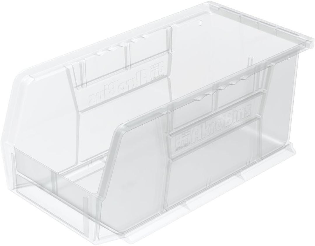 Akro-Mils 30230 AkroBins Plastic Storage Bins, Space-Saving Stackable Bins for Garage, Pantry, Craft Organization, 11" x 5" x 5", Clear, 12-Pack