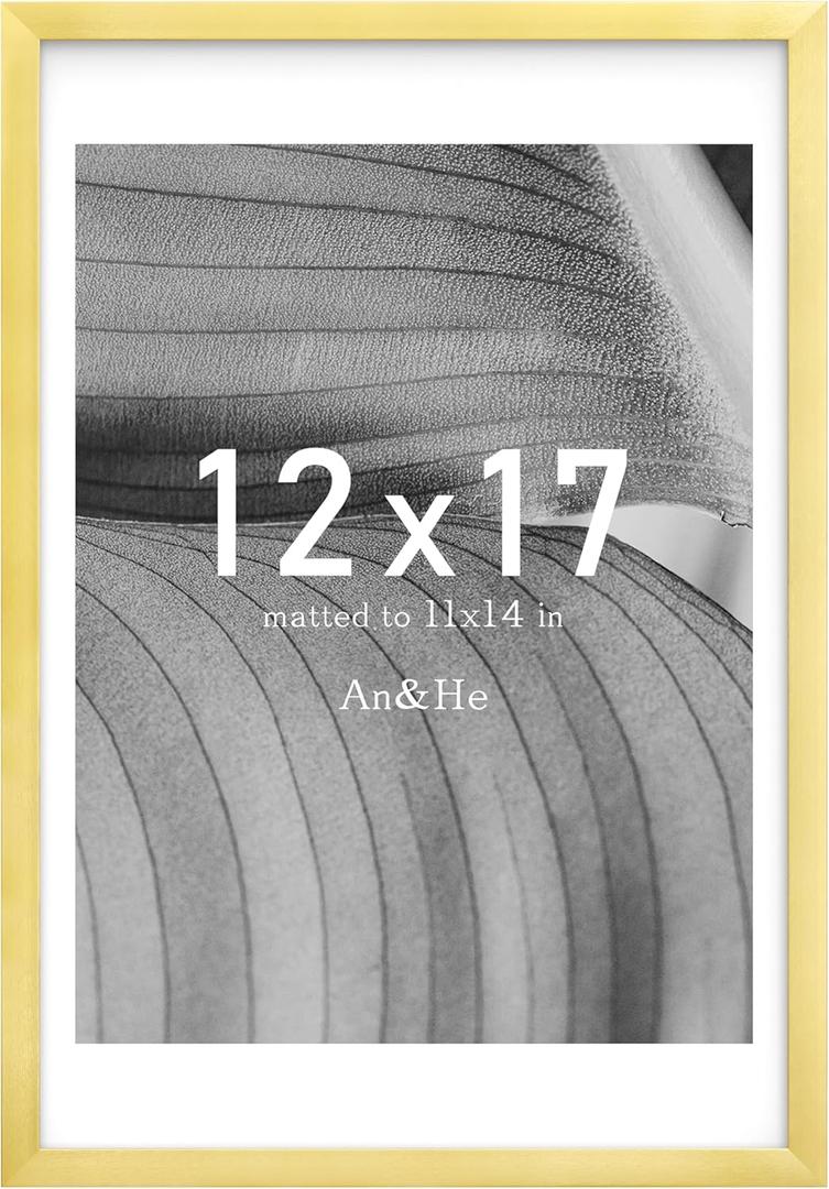 An&He 12x17 Picture Frame, Gold Photo Frame for Tabletop and Wall Display, Minimalist Design, Set of 1