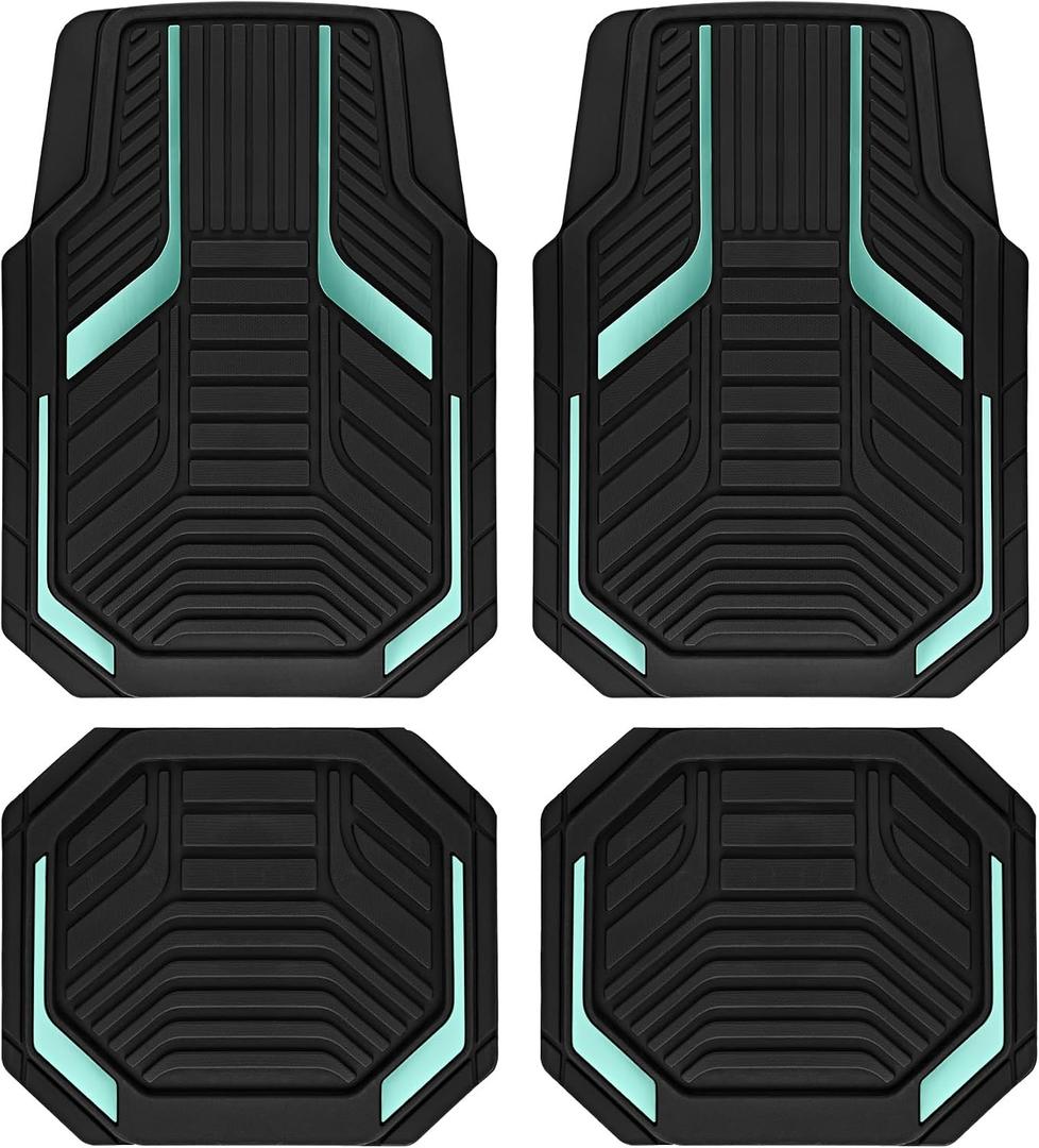PIC AUTO Heavy Duty Rubber Floor Mats, Mint Aluminum Film Car Mats Set, Front and Rear Car Mats with Anti-Slip Backing, All Weather Protection, Trim-to-Fit for Automotive SUV, Sedan, Van