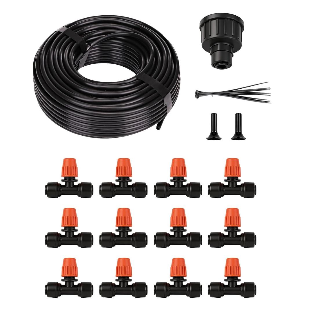 50FT Drip Irrigation Kit, Quick Connect Garden Watering System, Easy Install Drip Irrigation System with Misting Nozzles for Patio, Potted Plants, Small Garden & Greenhouse