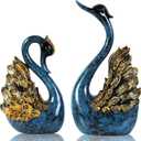 2pcs Swan Statues Couple's Home Decorations for Living Room Decor and Accessories, Sculptures Home Decor for Coffee Table, Book Shelf Decor Accents (Blue)