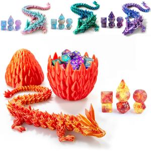 DND Dice Set (7 Pieces) and 3D Printed Dragon Egg (Red Gold)