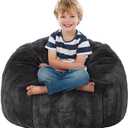 Bean Bag Chairs for Adults KidsNo Filler 2.3-3.3ft Faux Fur Beanbag Washable Lazy Sofa Cover for Adults Living Room Bedroom Furniture Outside Cover Dark Gray, 2.3ft/70cm