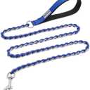 Chain Dog Leash Chew Proof Metal Leash for Medium Large Dogs, Chain Link Dog Anti Chew 5.2FT / 4FT Strong Anti Bite Comfortable Soft Padded Handle (Blue, 5FT(30-80lb)