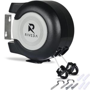 RIVEDA Dual Retractable Clothesline 49 ft Each Line - Heavy Duty Clothes Line Indoor & Outdoor Laundry Line -Double Clothing line - Easy Installation (Black)