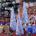 3 Set 14" 12" 10" Blue and White Christmas Tree Decor Chinoiserie Christmas Tree Table Decor Large Cone Porcelain Xmas Trees for Holiday Wedding Party Mantle Table Centerpiece Home Indoor Outdoor