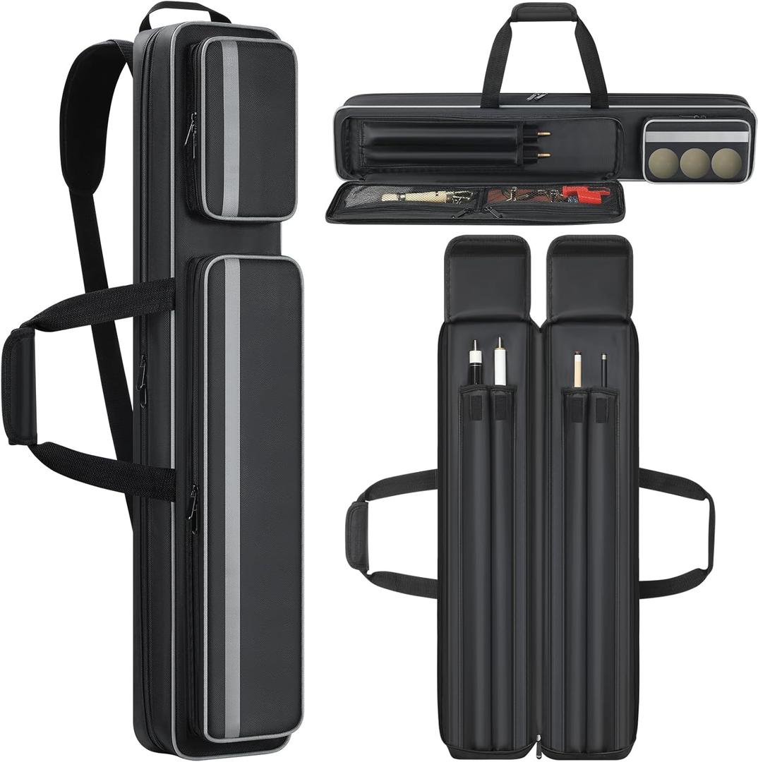 Pool Cue Case Soft 2x2, Pool Stick Bag with Multi-pocket for 2 Butts and 2 Shafts, Billiard Stick Carrying Case with Shoulder Straps & Handle for Pool Cue & Accessories