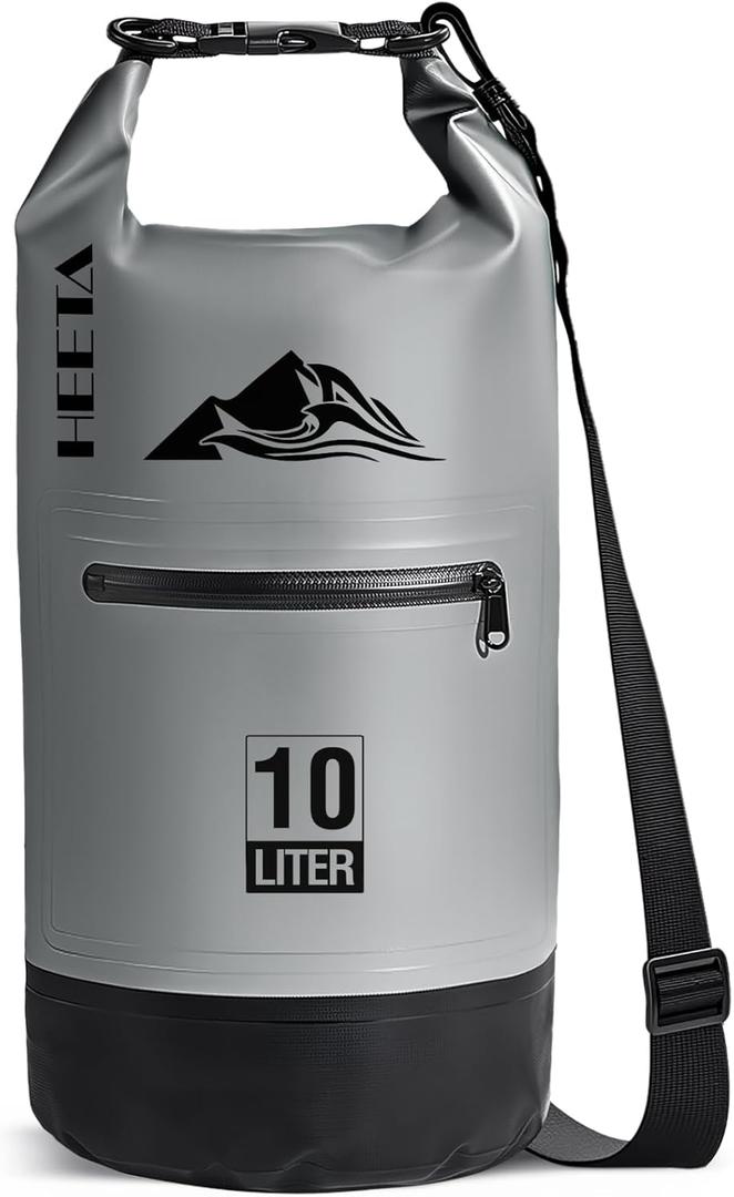 HEETA Waterproof Dry Bag with Front Zippered Pocket for Women Men, 5L/10L/20L/30L/40L Roll Top Lightweight Dry Storage Bag Backpack for Travel, Kayaking, Boating, Rafting, Camping, Hiking & Beach