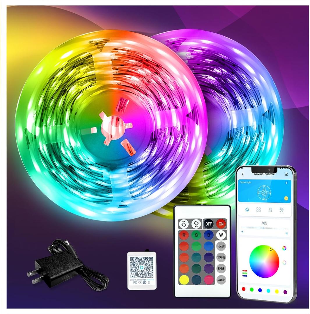 DAYBETTER LED Strip Lights 130ft Lights Strip for Bedroom, Desk, Indoor Room Bedroom Brithday Gifts RGB Decor with Remote and 24V Power Supply