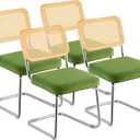 VEVOR Rattan Dining Chairs Set of 4, Mid Century Modern Dining Chair, Upholstered Velvet Accent Chair with Rattan Back, Retro Dining Room Kitchen Chair for Living Room, Bedroom (18.1 Inch) (Green)