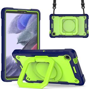 Case for Samsung Galaxy Tab A9 8.7" Inch (SM-X110/X115/X117) 2023 Released - Heavy Duty Impact Resistant Case Cover with Rotating Ring Stand + 1 Stylus (Navy Blue/Green)