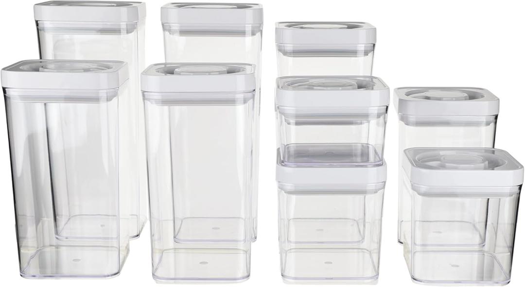 Amazon Basics Airtight Food Storage Containers, BPA Free, Dishwasher Safe, with Twist/Turn Lids, for Kitchen Pantry Organization, 10-Piece Square Set, Clear Plastic