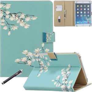 Universal Case for 7.9-8.5 inch Tablet, GSFY Stand Folio Protective Cover for 7.9/8.0/8.4 Inch Touchscreen Tablet with Multiple Viewing Angles Document Card Pocket, White Gardenia