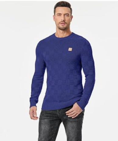 JMIERR Men's Crewneck Sweater Casual Fall Checkered Long Sleeve Knit Pullover Sweaters, 2XL