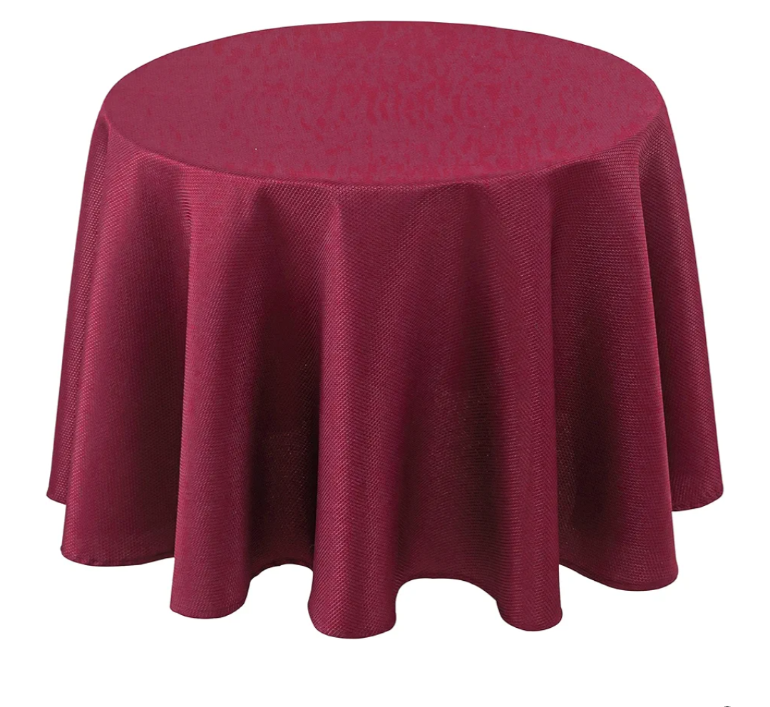 Biscaynebay Textured Fabric Christmas Round Table Cloth 132", Burgundy Water Resistant Washable Tablecloths for Outdoor & Indoor, Dining, Kitchen, Wedding & Parties