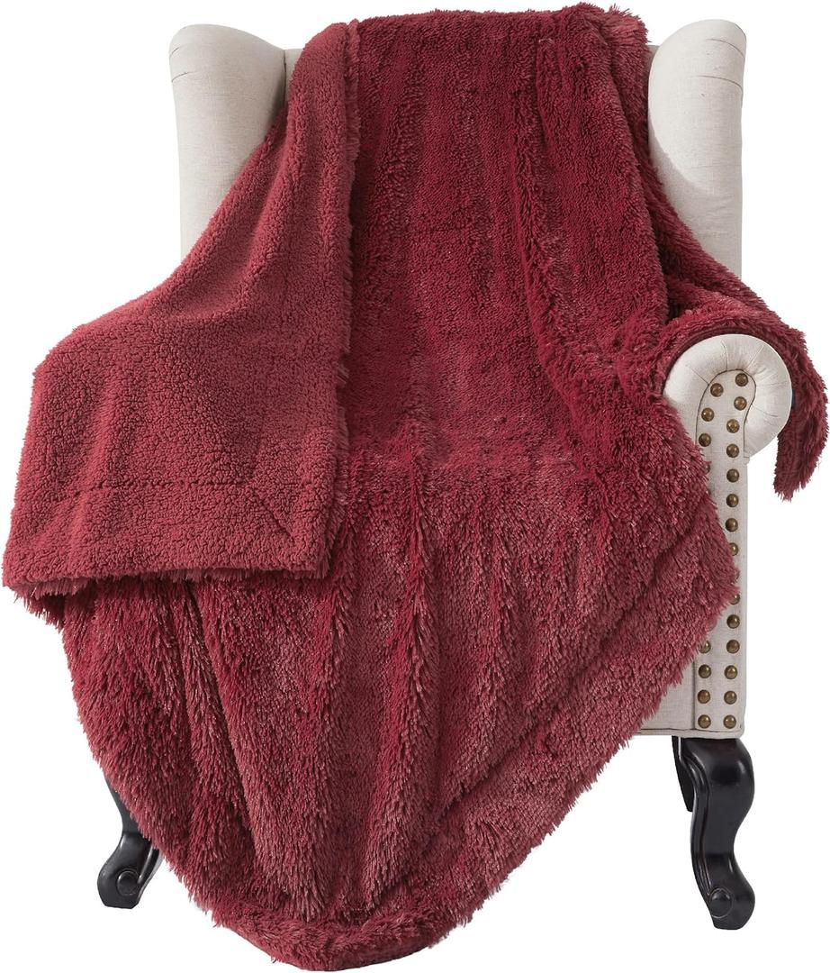 Bedsure GentleSoft Fluffy Burgundy Red Throw Blanket, Maroon Red Decor Gifts for Women, Soft Cozy Fuzzy Sherpa Fleece Plush Thick Warm Faux Fur Throws for Couch, Bed, Blanket for Mom, 50x60