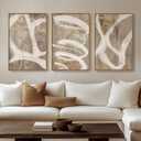 Large Framed Neutral Abstract Wall Art for Living Room, 3 Piece Modern Canvas Prints Paintings Artwork for Walls, Minimalist Beige Taupe White Abstract Pictures for Hallway Office Wall Decor 24x36 In
