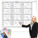 Jumbo Dry Erase Yearly Whiteboard Wall Calendar, 55" x 63", Huge 12 Month Laminated Erasable White Board, Giant Annual Family Schedule Planner, Large Undated Reusable Year Poster