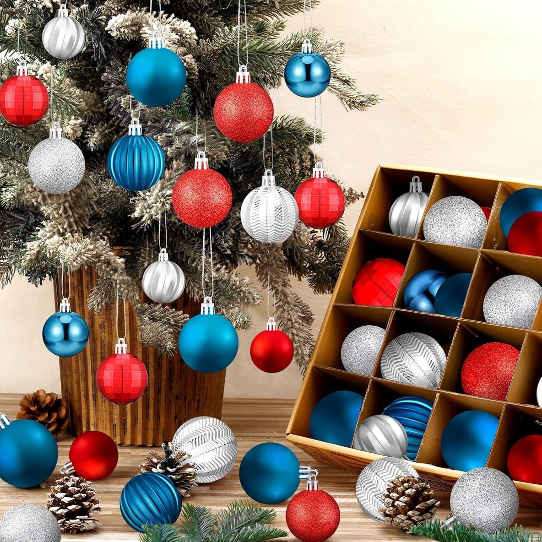 Lunmon 64 Pcs Memorial Day Patriotic Ball Ornaments Bulk 4th of July Red White Blue Ornament 1.6 1.97 2.4 Inch Independence Day Baubles 250th Anniversary Decorations for Tree Home Wreath Decor
