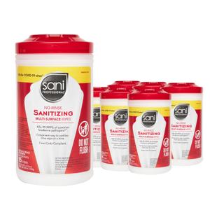 PDI Sani-Professional Sanitizing Wipes, No-Rinse Multi-Surface Cleaning for Food Contact Surfaces, Kitchens, Restuarants Tables, 95 Large 7.75" x 9" Count per Canister, Pack of 6