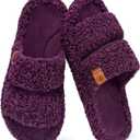 EverFoams Womens Fuzzy Open-toe Slippers Soft Comfy Memory Foam Indoor House Shoes (9-10, Plum Violet)