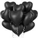 Foil Heart Balloons - 10 Black Heart Shaped Balloons, 18inch Metallic Foil for Valentines Day, Wedding, Birthday, Halloween Party