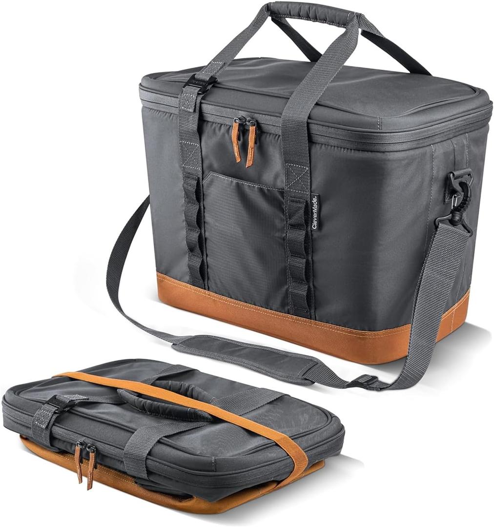 CleverMade Collapsible Insulated Cooler Bag  Leakproof Soft Folding Cooler for Beach, Travel, Car (Cool Gray - Pacifica Cooler - 50 Can)
