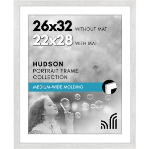 Americanflat 26x32 Picture Frame with Polished Plexiglass - Use as 22x28 Frame with Mat or 26x32 Frame Without Mat - Hudson Collection - Wide Photo Frame for Wall Display - White