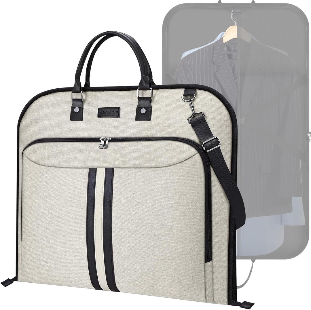 BALEINE Travel Garment Bag, Travel Suit Bag for Men, 42'' Waterproof Carry on Garment Bag for Hanging Clothes, Garment Duffel Bag for Travel Business (Beige)
