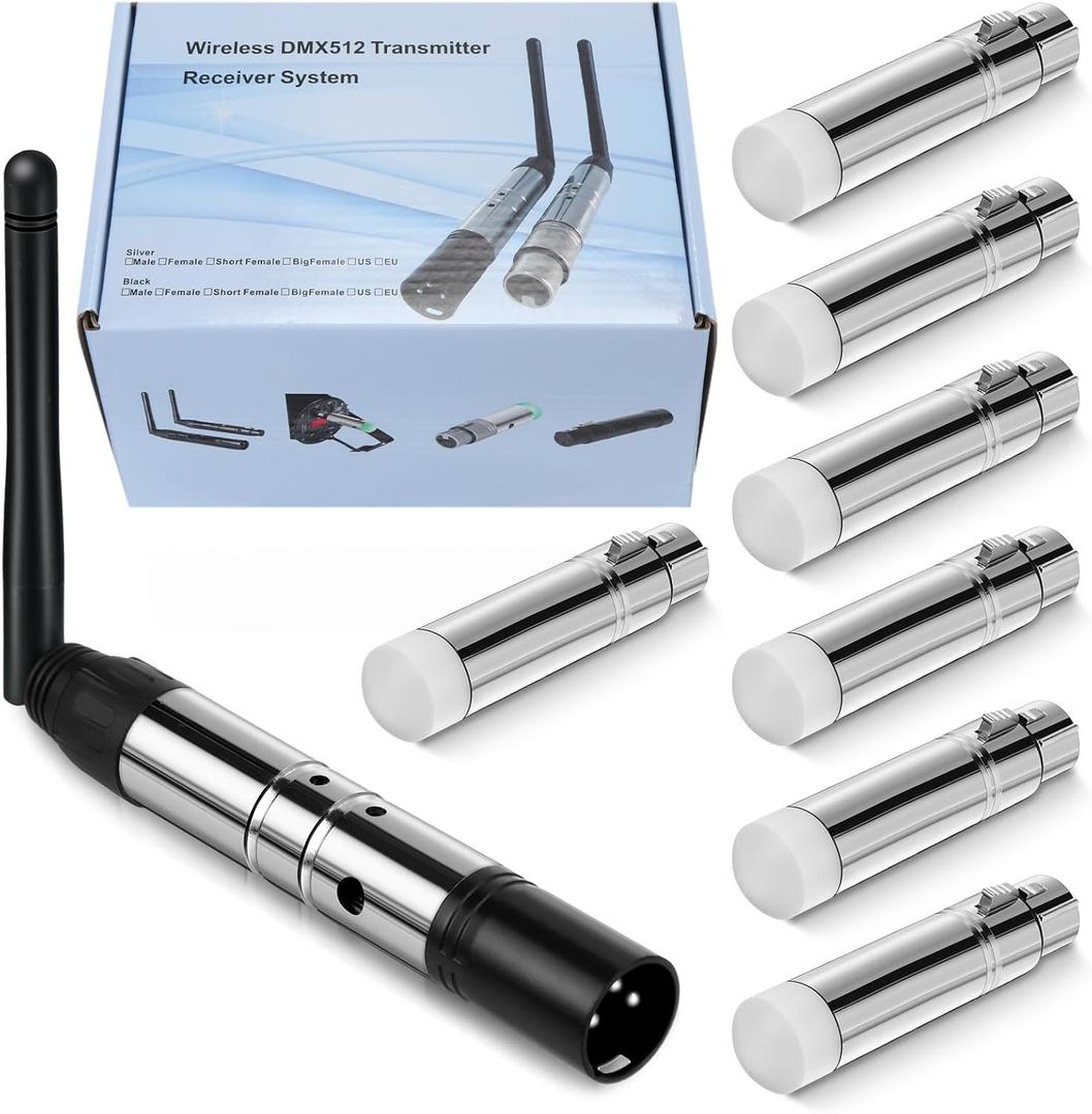 8 Pcs Wireless DMX 512 Transmitter and Receivers - DJ 2.4g Wireless DMX Light Controller for LED Stage Dj Lights Disco Party Bar Lighting