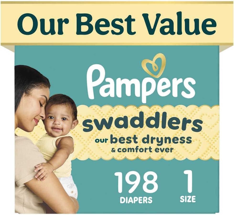 Swaddlers Diapers, Size 1 (8-14 lbs), 198 Count, Fragrance Free, Hypoallergenic, Absorbent, Pediatrician Recommended, Skin Safe