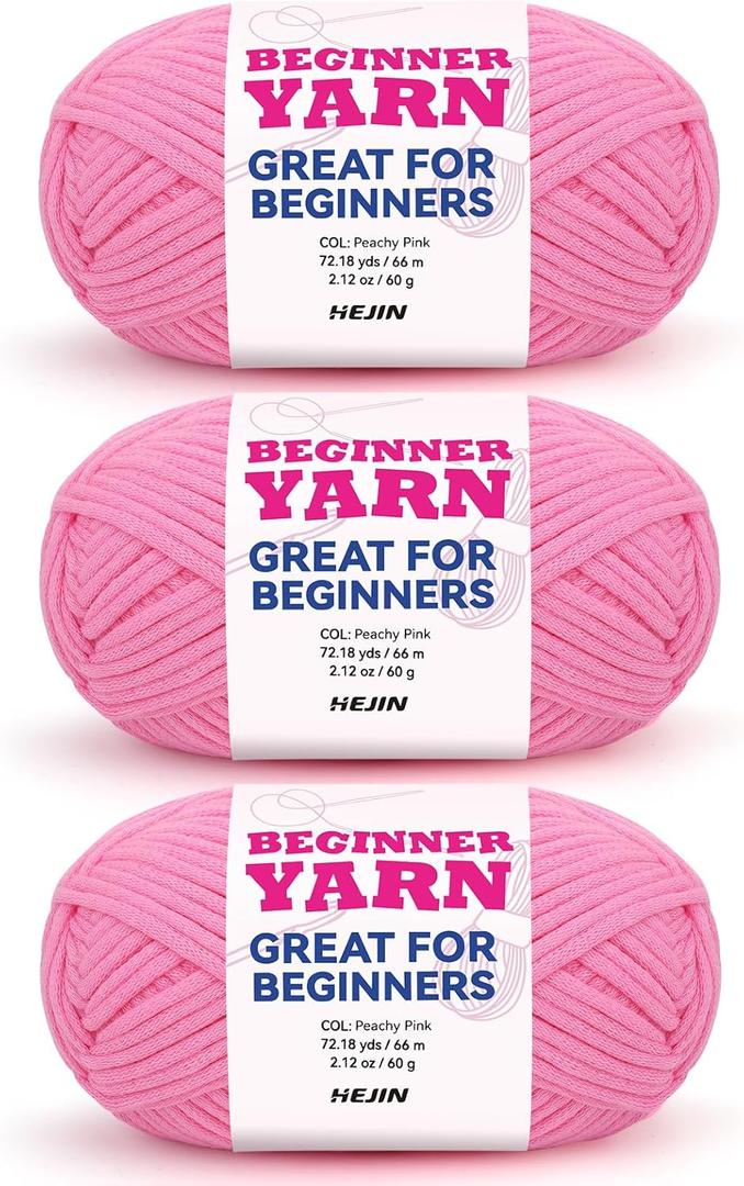 3x60g Peach Yarn for Crocheting and Knitting;3x66m (72yds) Cotton Yarn for Beginners with Easy-to-See Stitches;Worsted-Weight Medium #4;Cotton-Nylon Blend Yarn for Beginners Crochet Kit Making
