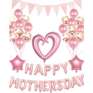 Happy Mother's Day Balloons Set, Pink Rose Gold Mothers Day Banner Letter Balloons Decor for Women Decorations for Party