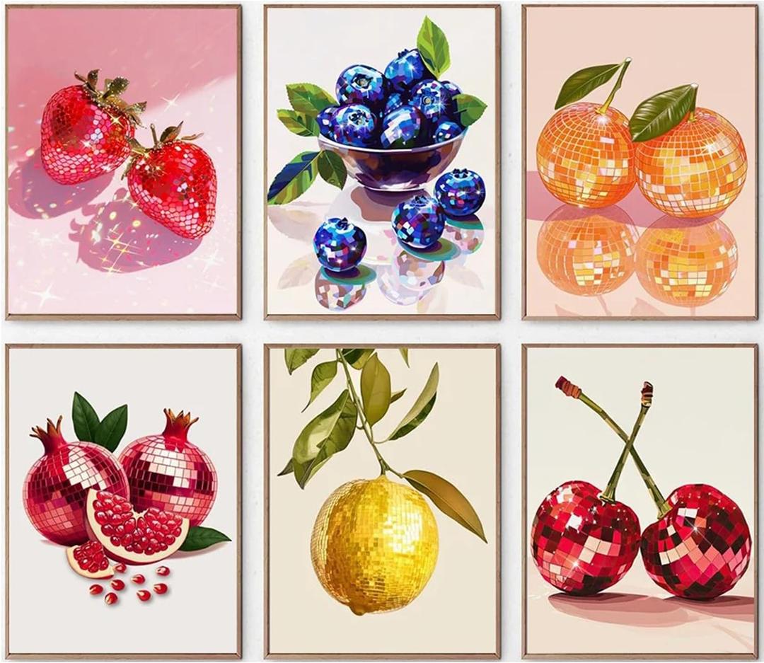 DAZZLEDOTS 6 Pack Diamond Art Kits, Disco Ball Fruit Round Diamond Painting | 5D Full Drill Round Diamond Dots for Beginner, Arts and Crafts Gem Art for Home Wall Decor Gifts 12x16 Inch