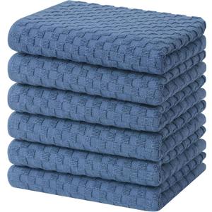 Homaxy 100% Cotton Terry Kitchen Towels(15" x 25", 6 Pack), Soft and Super Absorbent Dish Towels, 380 GSM Reusable Tea Towel with Hanging Loop, Pineapple Grid Designed, Navy Blue