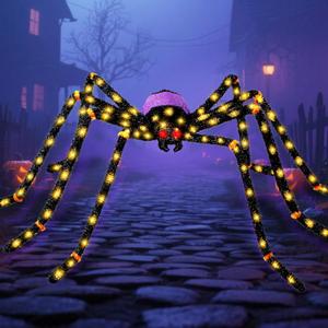 5.5FT Giant Spider Halloween Decorations with 100 LED, Plug-in Pre-Lit Light Up Scary Spider Halloween Decorations, Large Spider Decorations for Outdoor, Yard, Lawn, Exterior Walls