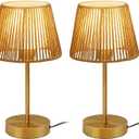 ONEWISH Touch Bedside Table Lamps Set of 2, 14.2" Boho Lamp 3 Way Dimmable, Rope lamp for Bedroom Nightstand Farmhouse, LED Bulb Included(Gold)