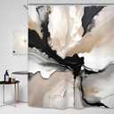 Miyotaa Abstract Black Tan Modern Shower Curtain Set 60Wx71H Inches Minimalist Neutral Contemporary Art Oil Painting Waterproof Bathroom Curtain with 12 Hooks