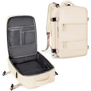 Coowoz Large Casual Travel Backpack For Women Men,Carry On Rucksack Flight Approved,Hiking Waterproof Outdoor Sports Daypack Fit 15.6 Inch Laptop Shoes Compartment (Beige)