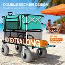 Navatiee 500Lbs Double Decker Wagon, 400L Large Capacity Heavy Duty Beach Cart with 9" Balloon Wheels for Sand, Folding Collapsible Wagon with Side Pocket for Beach, Sport, Camping, Light Blue