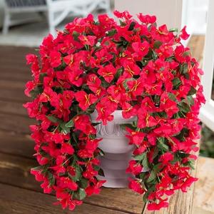 Faux Bougainvillea Artificial Flowers Plants for Outdoor Outside Decoration, 1 PCS Red Fake Flowers UV Resistant Look Real Silk Long Trailing Vines for Front Door Porch Planter Urn Patio Garden Yard