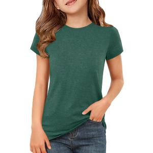 ZDC Girls Short Sleeve T Shirts Kids Summer Basic Tee Crewneck Cute Tops | Cute Tops, Solid Color, School Shirt, 5-14 Years (Green)