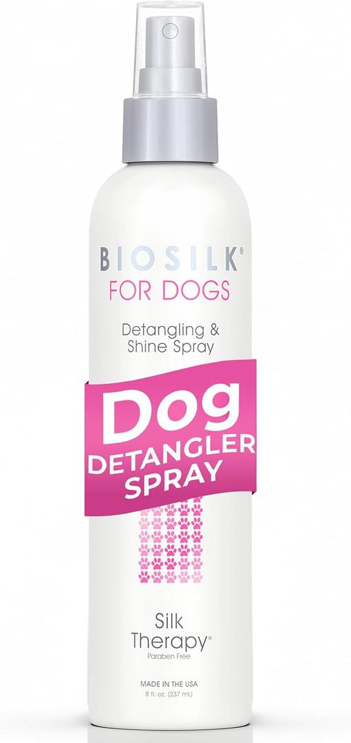 BioSilk for Dogs Detangling Spray with Shine Support, Lightweight Leave In Grooming Mist that Helps Smooth Coats, Detangle, and Add Shine Without Buildup, 8 Fl Oz
