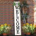 Outdoor Welcome Sign for Front Porch Standing 45"9" Tall Vertical Wood Frame Front Door Long Leaner farmhouse Outside Rustic Large Welcome Signs Vintage Home Decorations (White)