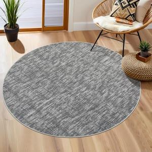 RUGSREAL Round Area Rug for Entryway 3ft Circle Solid Bedroom Throw Rug Washable Non Slip Living Room Modern Contemporary Area Rug Nursery Throw Carpet with Rubber Backing, 3' x 3' Round Grey