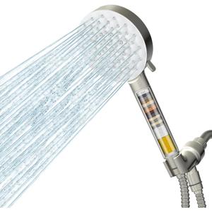 Filtered Shower Head with Handheld,High Pressure 6 Spray Mode Showerhead with Filters,Detachable Shower Head, Water Softener Filters Beads for Hard Water -Remove Chlorine (Brushed Nickel)