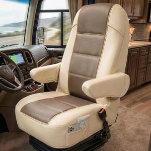 2-Pack RV Seat Covers for Captain Chairs, Faux Leather Motorhome Seat Protectors with Armrest Covers, Waterproof and Breathable Material for Class A Camper, Travel Trailer, Van