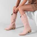 Shofrindy Pink Cowboy Boots for Women Light-Pink Western Cowgirl Boot Comfortable Chunky Heel Wide Calf and Pointed Toe Tall Boot Cute Concert Outfit Size 12 (Pink)