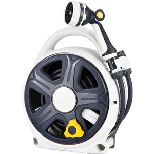 Retractable Garden Hose Reel, 1/2 x 60 ft Portable Hose Reel with 10 Patterns Spray Nozzle, Heavy Duty, Leakproof, Durable & Compact Design for Garden Watering, Car Washing, Pet